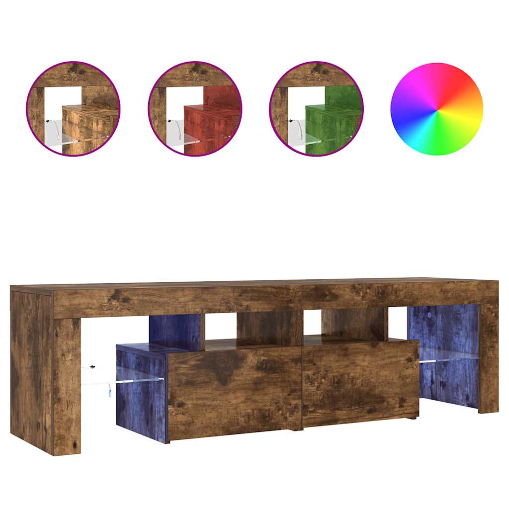 Meuble TV avec lumières LED Chêne fumé 140x36,5x40 cm - XIOS