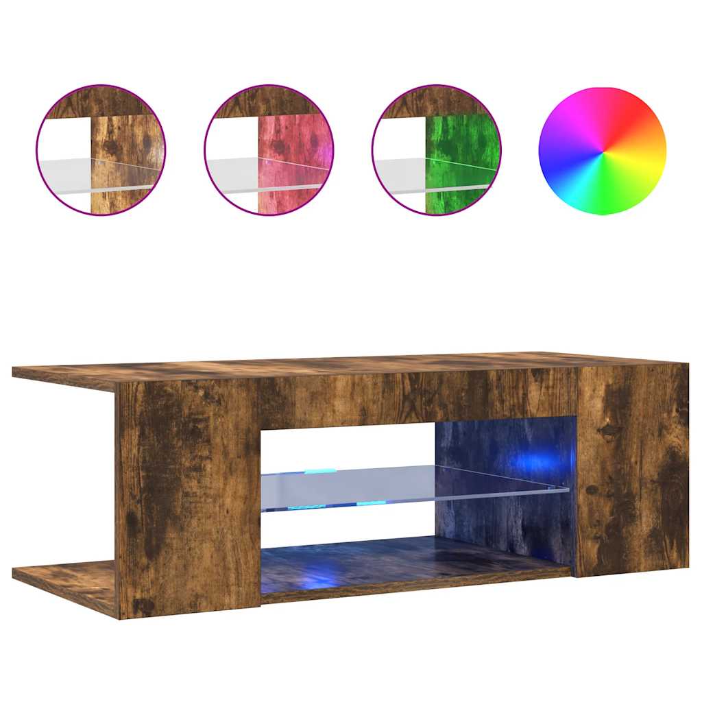 Meuble TV avec lumières LED Chêne fumé 90x39x30 cm - XIOS
