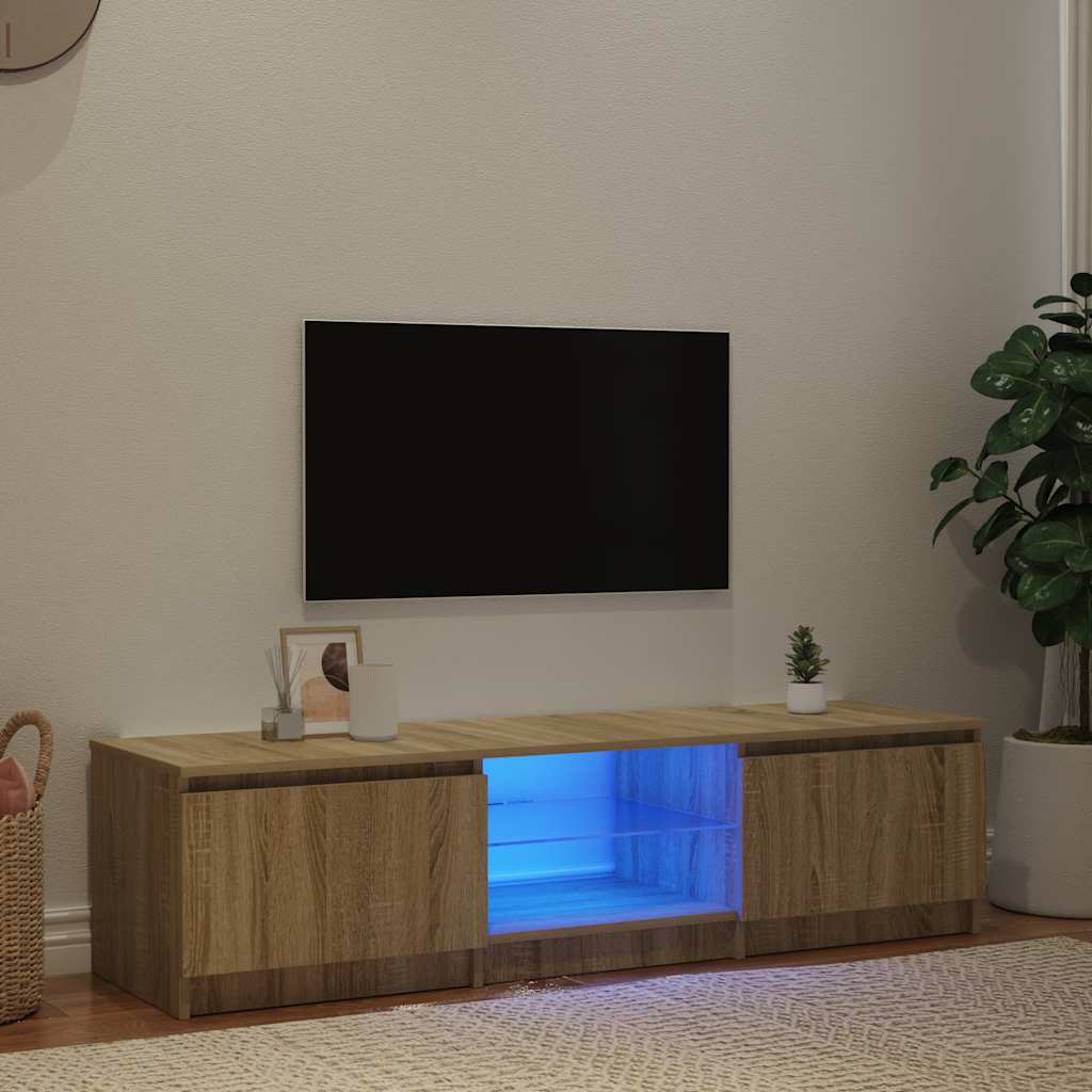 Meuble TV avec lumières LED Chêne fumé 140x40x36 cm - XIOS