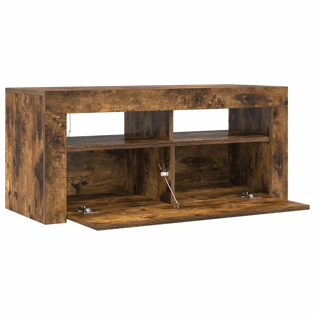 Meuble TV avec lumières LED Chêne fumé 90x35x40 cm - XIOS