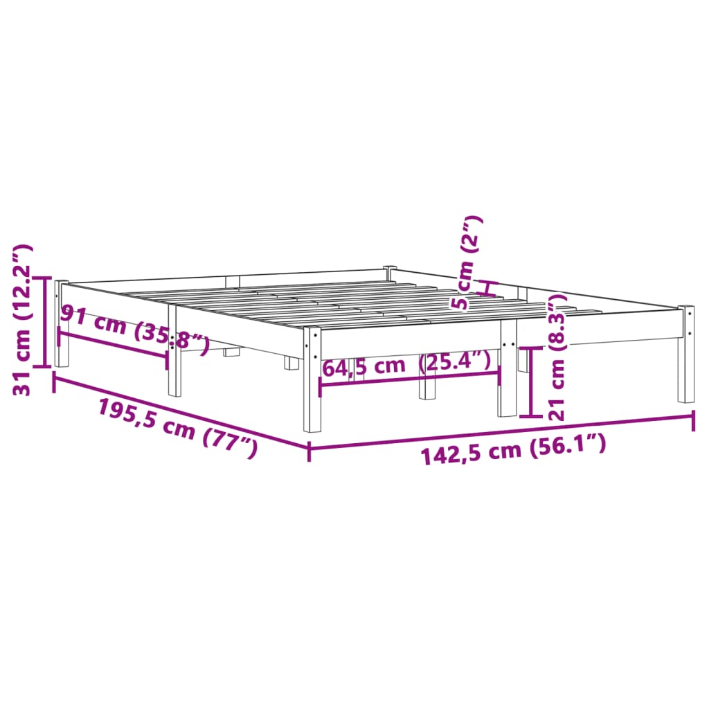 Cadre de lit sans matelas 137x190 cm bois massif de pin - XIOS