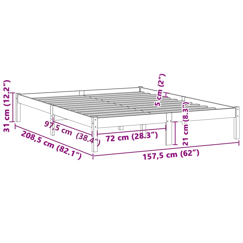 Cadre de lit sans matelas 152x203 cm bois massif de pin - XIOS