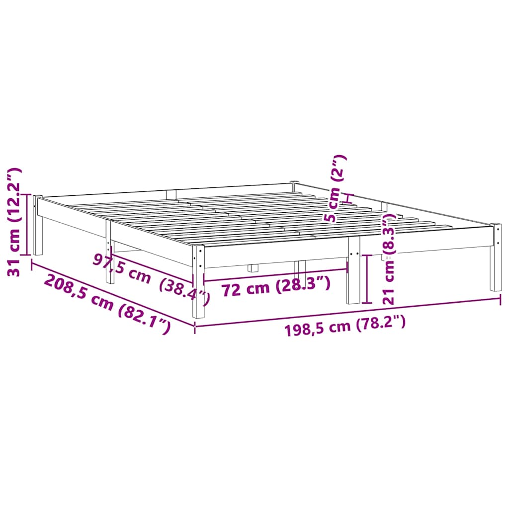 Cadre de lit sans matelas 193x203 cm bois massif de pin - XIOS