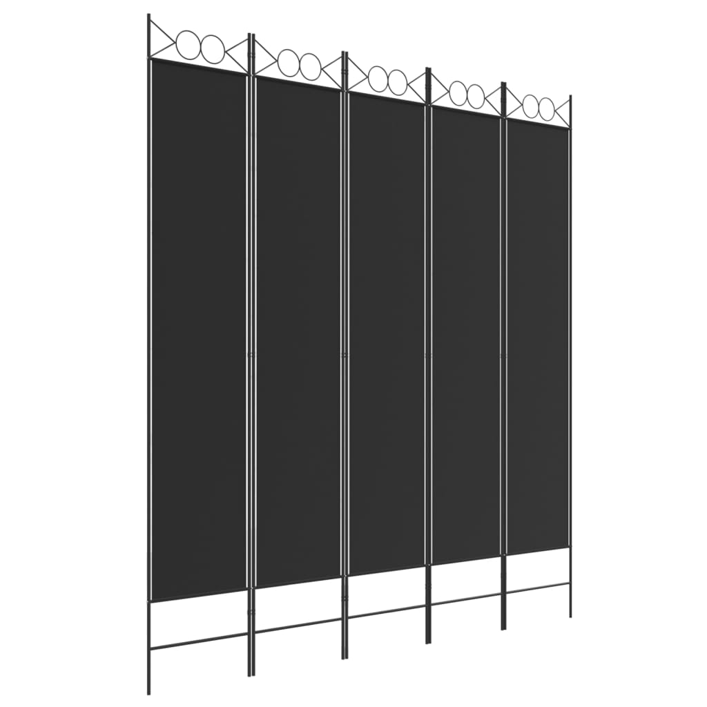 Cloison de séparation 5 panneaux Noir 200x220 cm Tissu - XIOS
