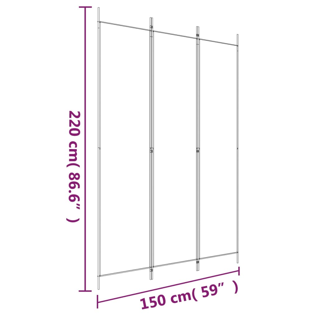 Cloison de séparation 3 panneaux Blanc 150x220 cm Tissu XIOS
