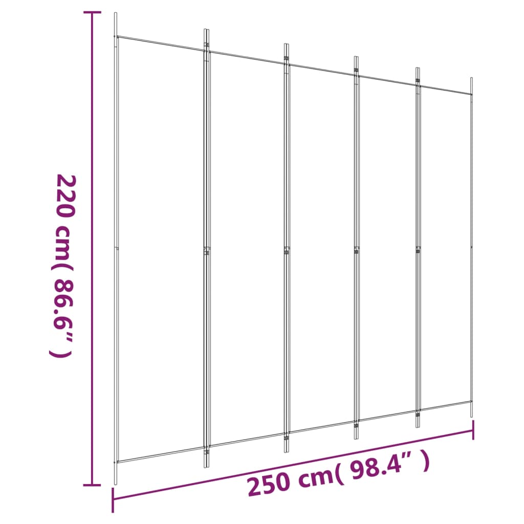 Cloison de séparation 5 panneaux Anthracite 250x220 cm Tissu XIOS
