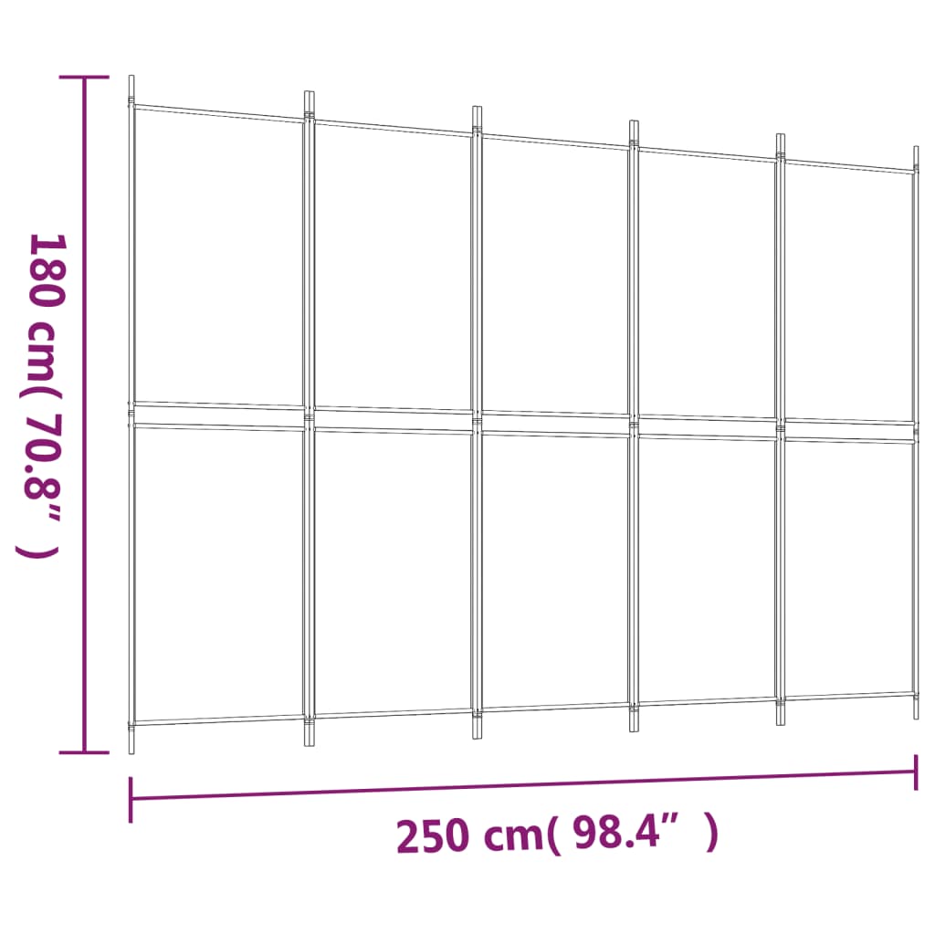 Cloison de séparation 5 panneaux Blanc 250x180 cm Tissu XIOS