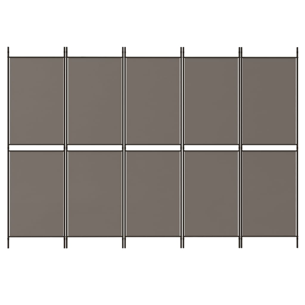 Cloison de séparation 5 panneaux Anthracite 250x180 cm Tissu - XIOS