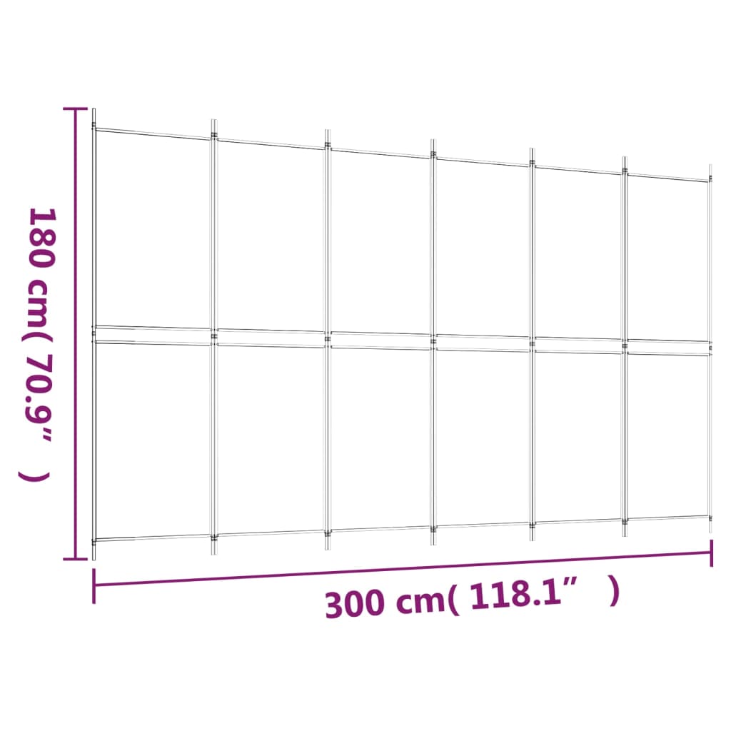 Cloison de séparation 6 panneaux Blanc 300x180 cm Tissu - XIOS