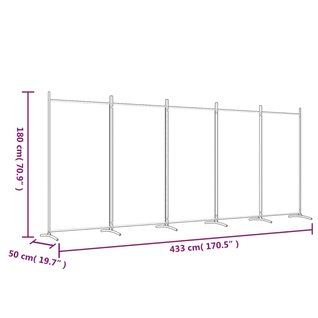 Cloison de séparation 5 panneaux Blanc 433x180 cm Tissu XIOS