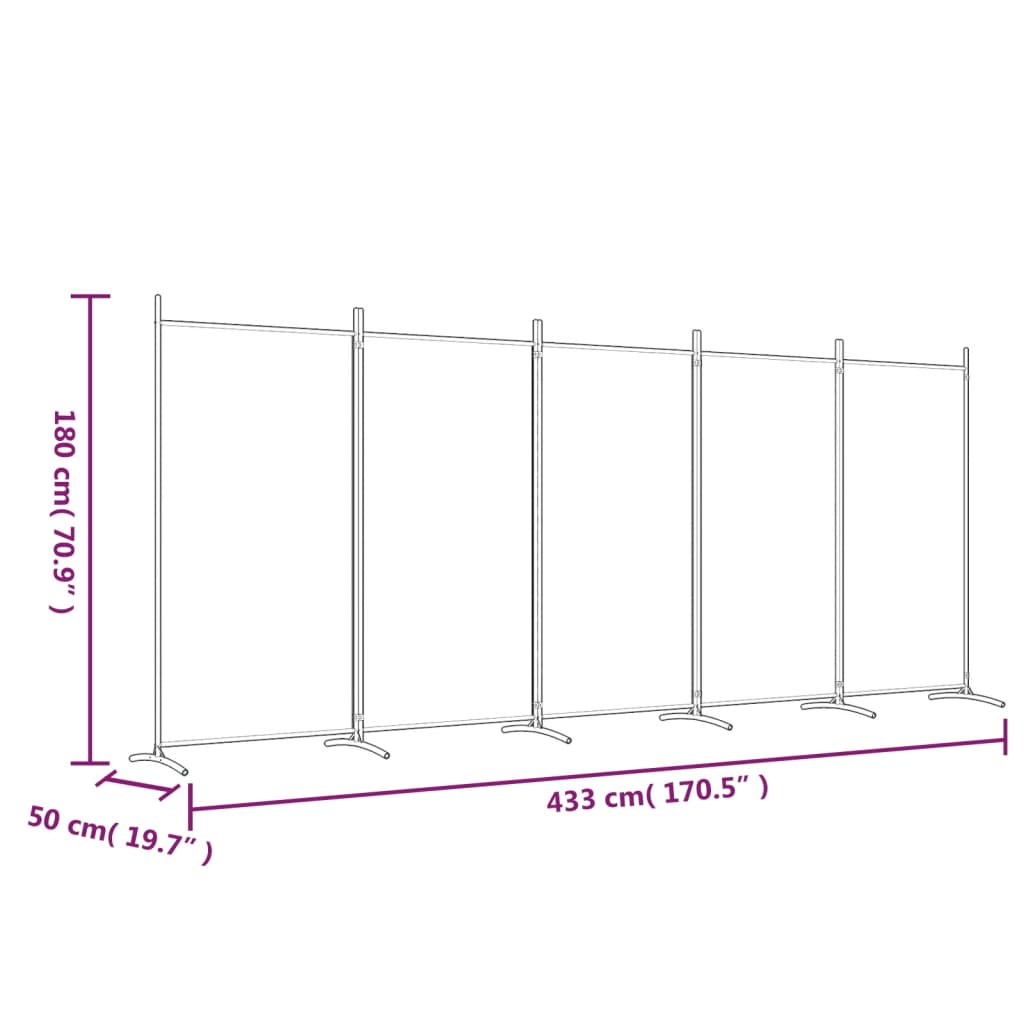Cloison de séparation 5 panneaux Anthracite 433x180 cm Tissu - XIOS