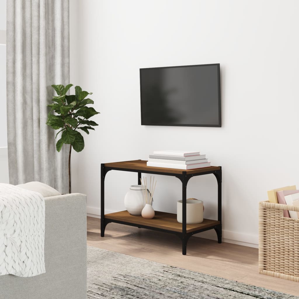 Meuble TV Chêne marron 60x33x41 cm Bois d'ingénierie et acier - XIOS