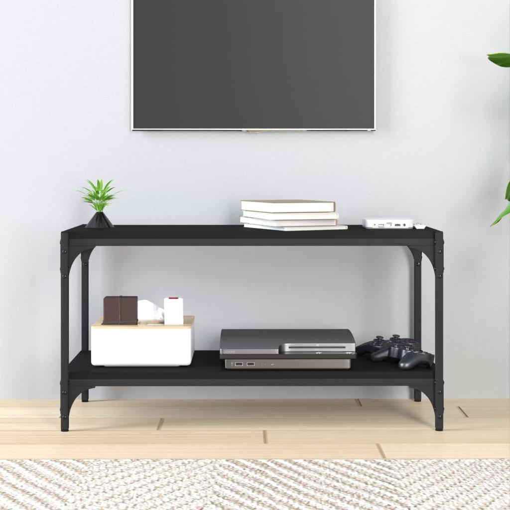 Meuble TV Noir 80x33x41 cm Bois d'ingénierie et acier - XIOS