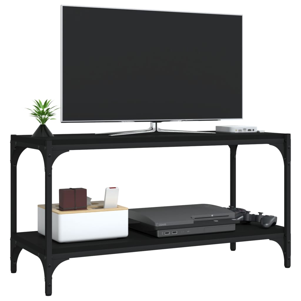 Meuble TV Noir 80x33x41 cm Bois d'ingénierie et acier - XIOS
