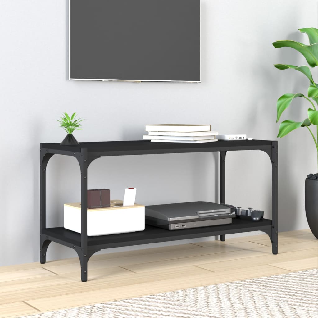 Meuble TV Noir 80x33x41 cm Bois d'ingénierie et acier - XIOS