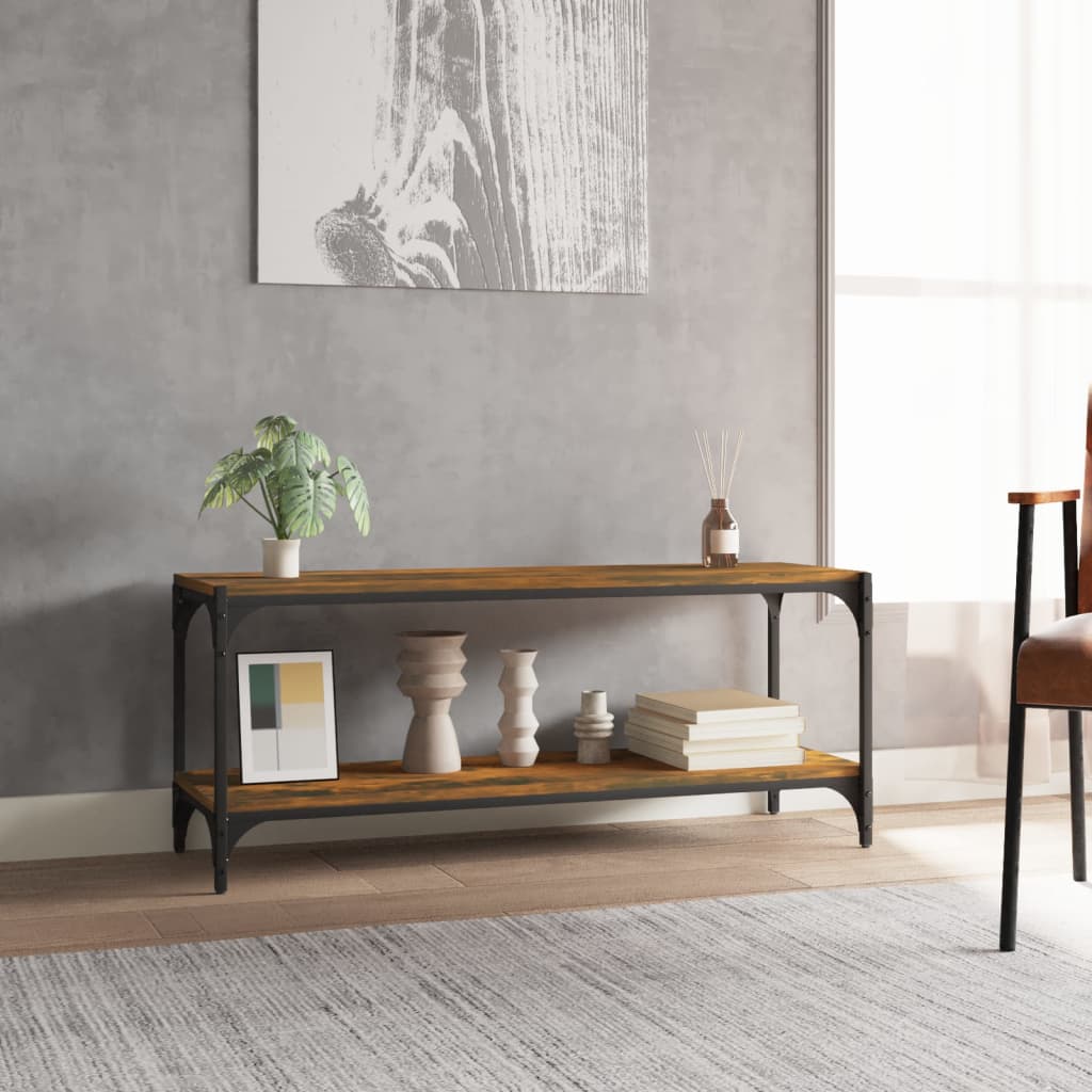 Meuble TV Chêne fumé 100x33x41 cm Bois d'ingénierie et acier - XIOS