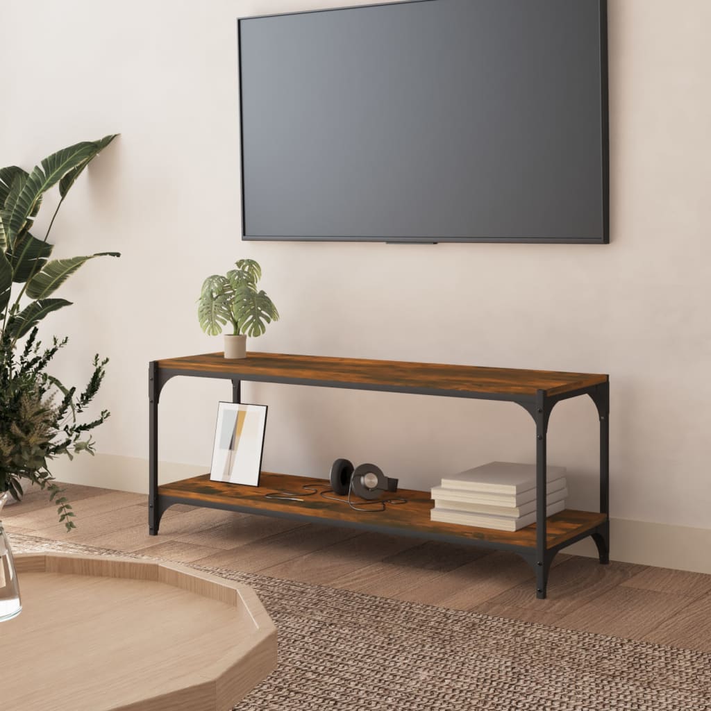 Meuble TV Chêne fumé 100x33x41 cm Bois d'ingénierie et acier - XIOS