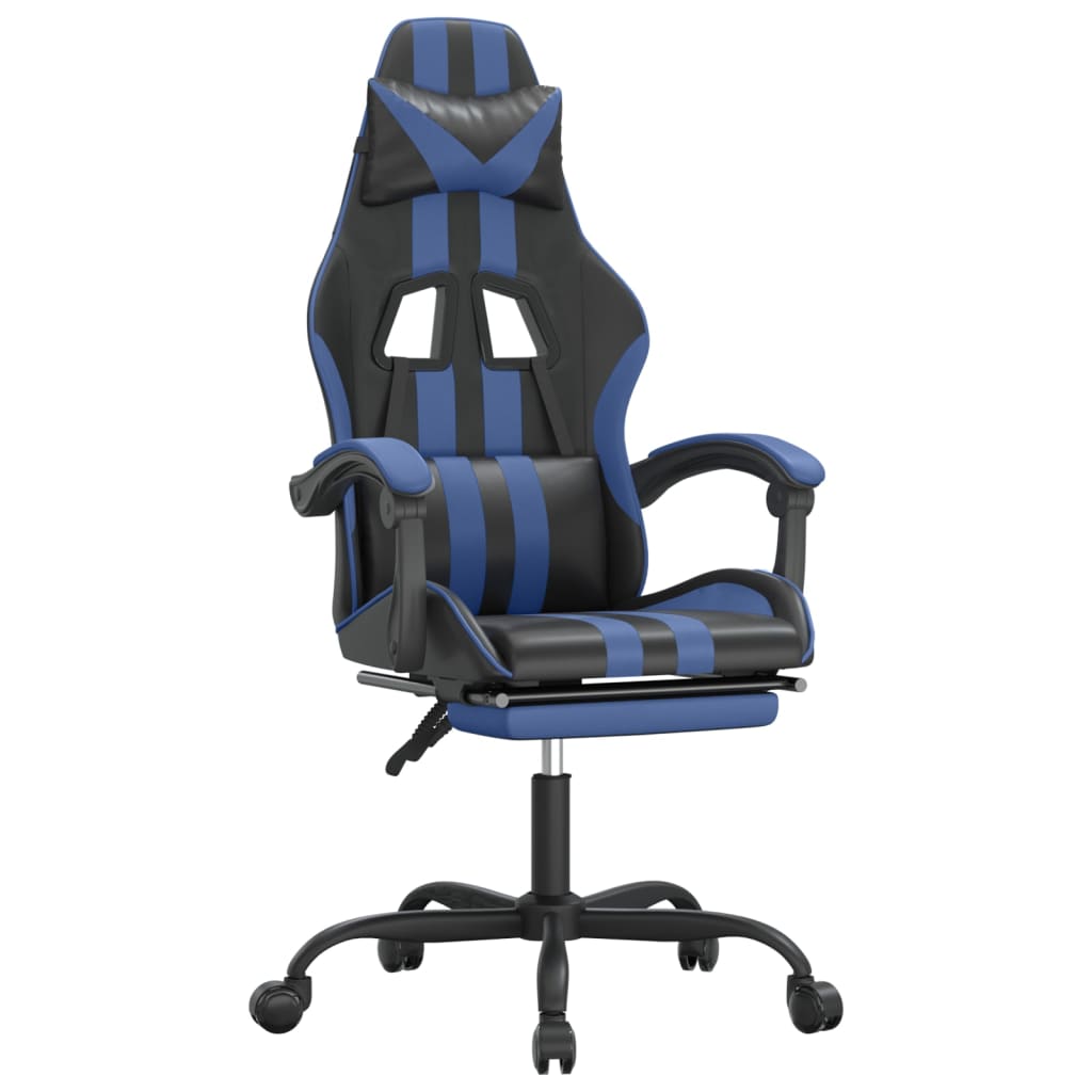 Chaise de jeu pivotante et repose-pied Noir et bleu Similicuir - XIOS