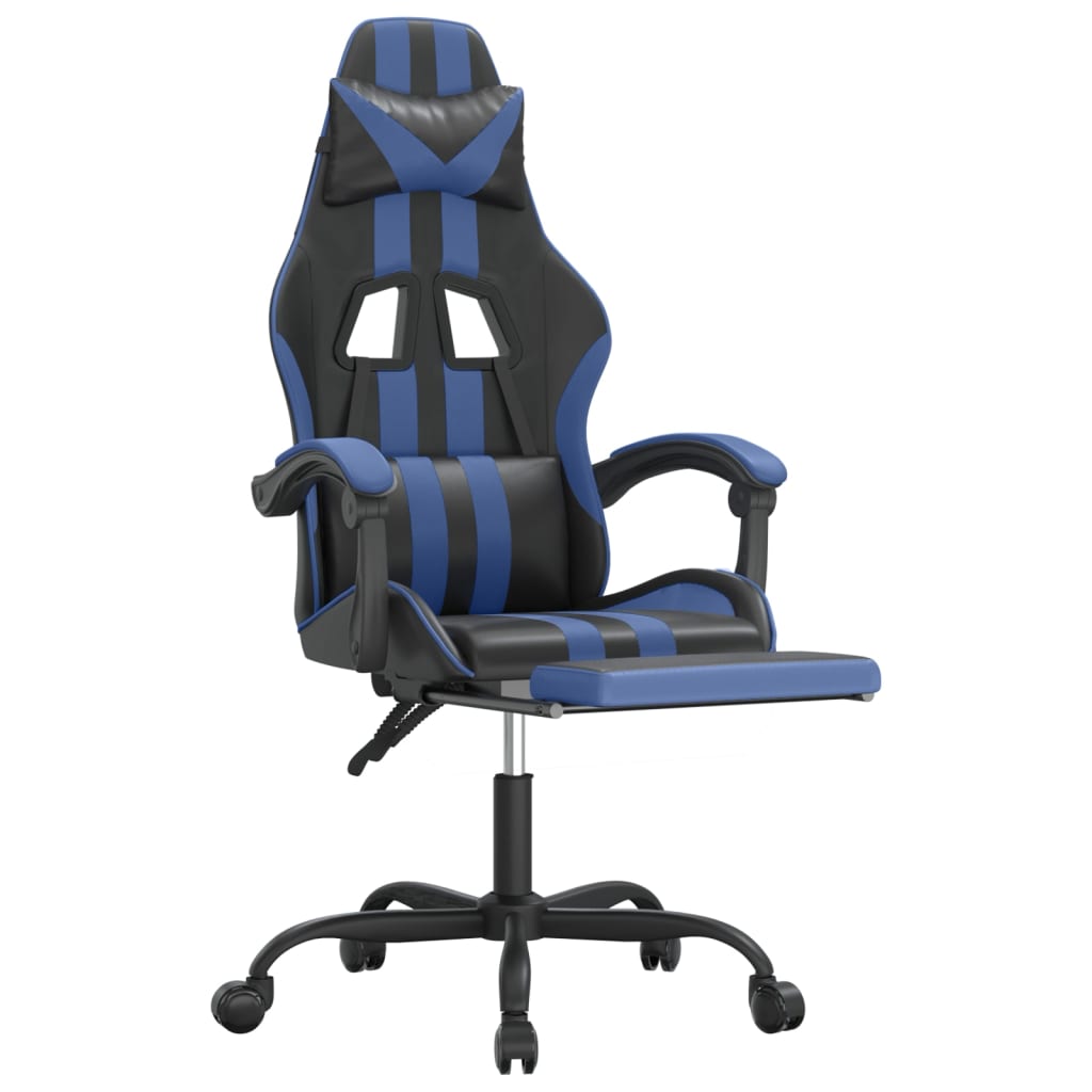 Chaise de jeu pivotante et repose-pied Noir et bleu Similicuir - XIOS
