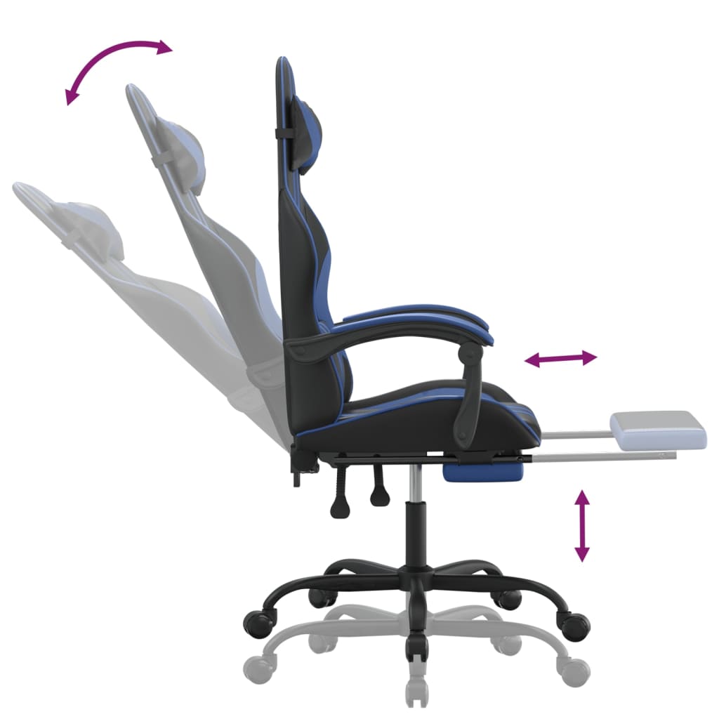 Chaise de jeu pivotante et repose-pied Noir et bleu Similicuir - XIOS