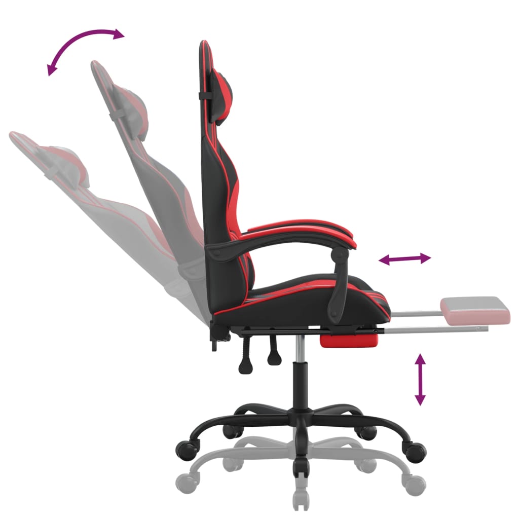 Chaise de jeu pivotante et repose-pied Noir et rouge Similicuir - XIOS