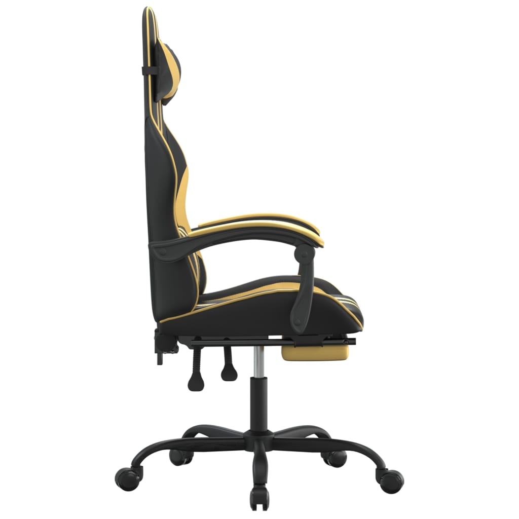 Chaise de jeu pivotante et repose-pied Noir et doré Similicuir - XIOS