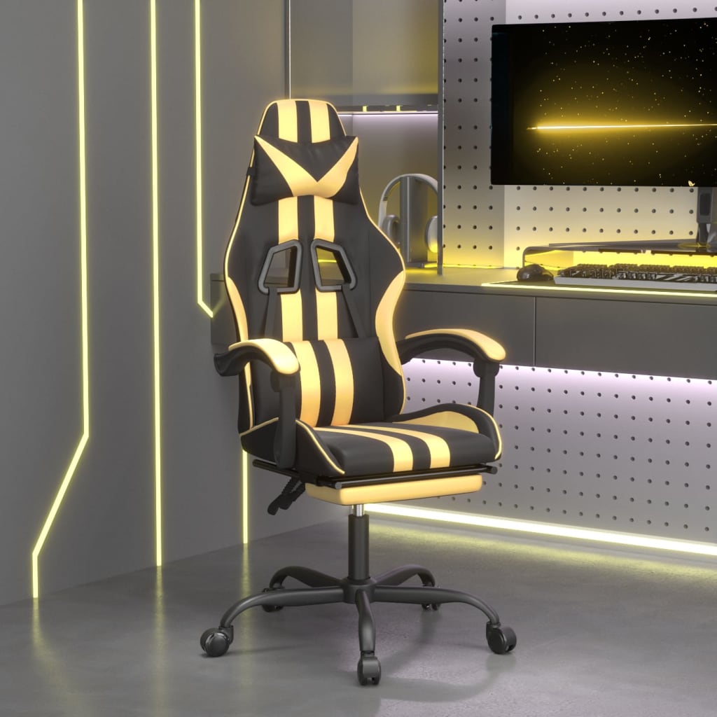 Chaise de jeu pivotante et repose-pied Noir et doré Similicuir - XIOS