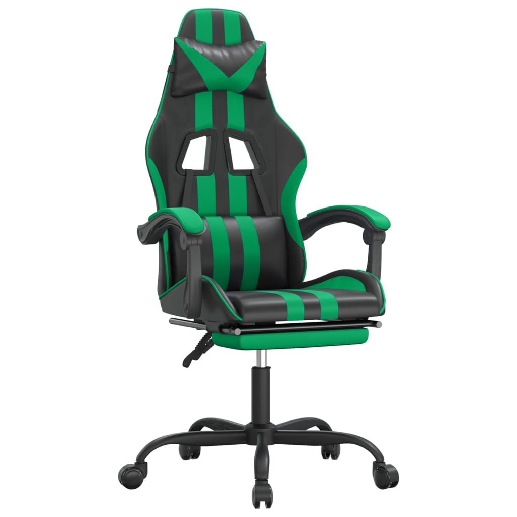 Chaise de jeu pivotante et repose-pied Noir et vert Similicuir - XIOS