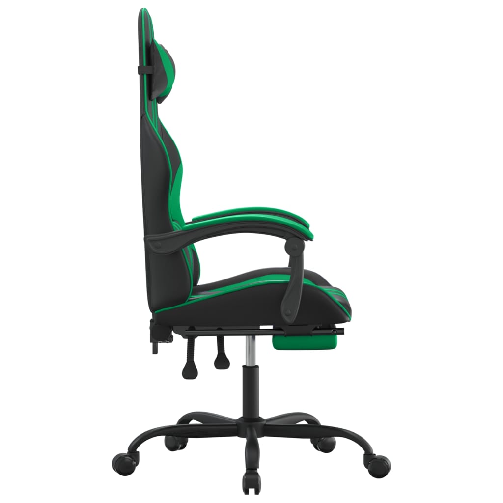 Chaise de jeu pivotante et repose-pied Noir et vert Similicuir - XIOS