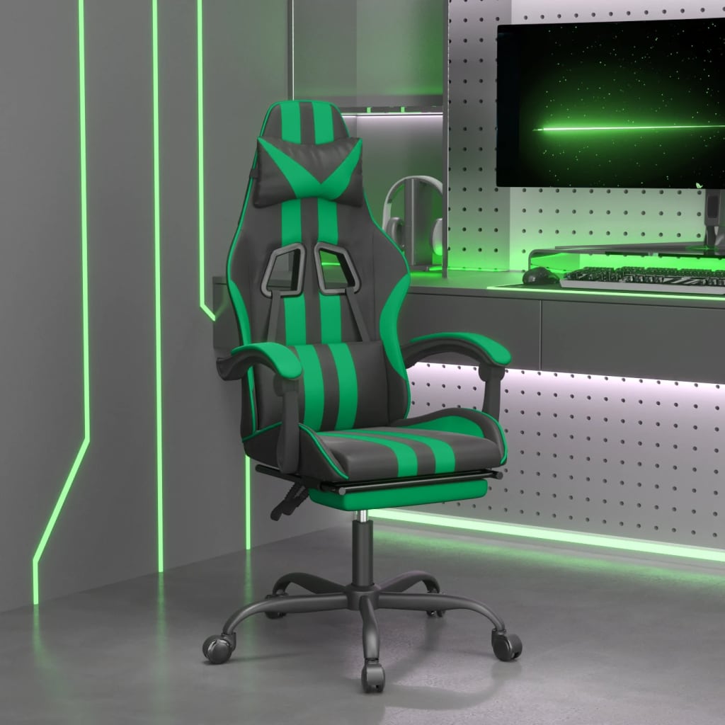 Chaise de jeu pivotante et repose-pied Noir et vert Similicuir - XIOS
