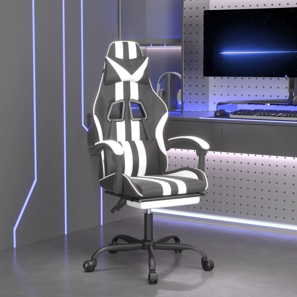 Chaise de jeu pivotante et repose-pied Noir et blanc Similicuir - XIOS