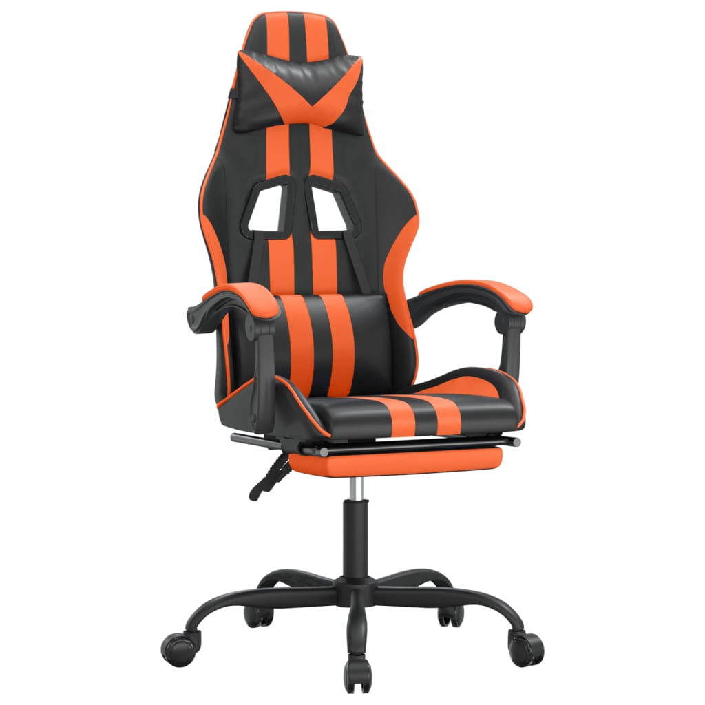 Chaise de jeu pivotante repose-pied Noir et orange Similicuir - XIOS