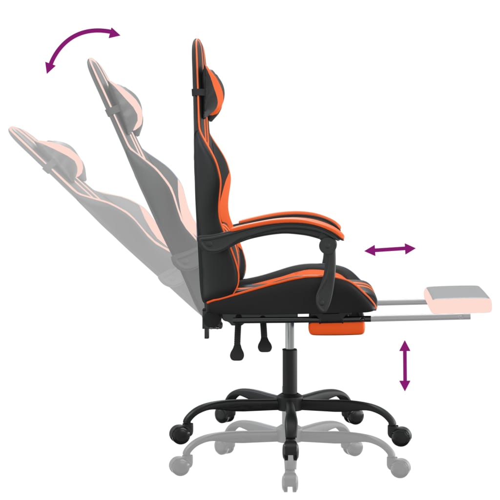 Chaise de jeu pivotante repose-pied Noir et orange Similicuir - XIOS