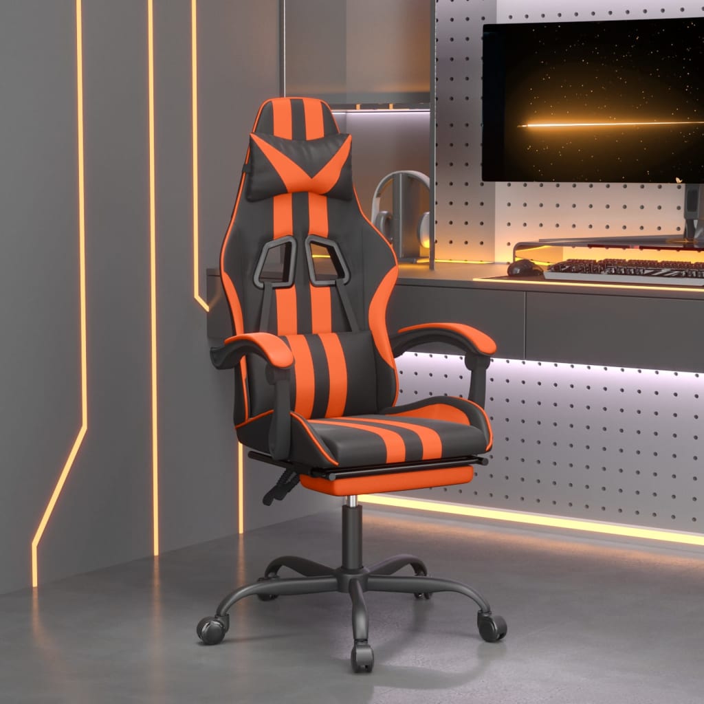 Chaise de jeu pivotante repose-pied Noir et orange Similicuir - XIOS