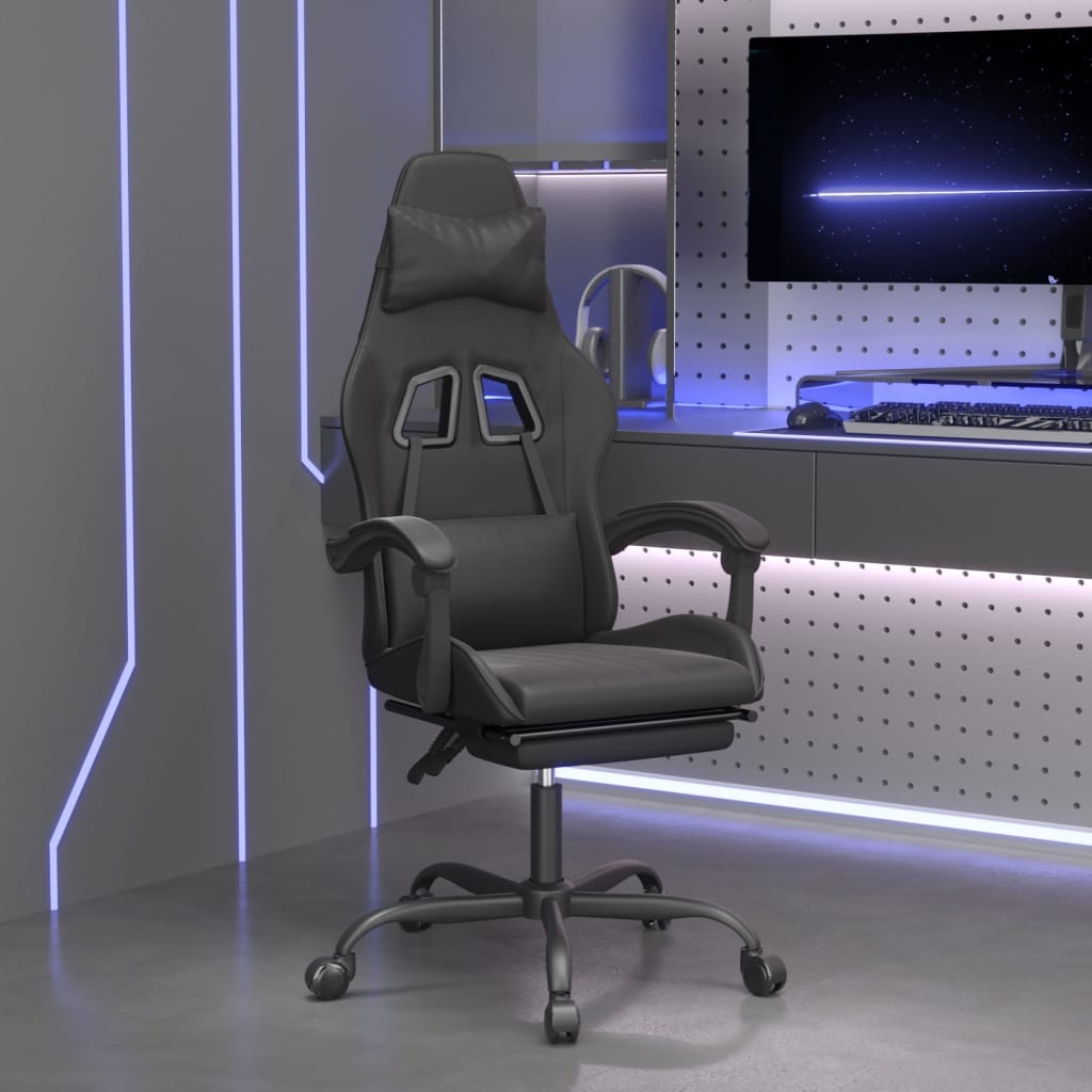 Chaise de jeu pivotante avec repose-pied Noir Similicuir - XIOS