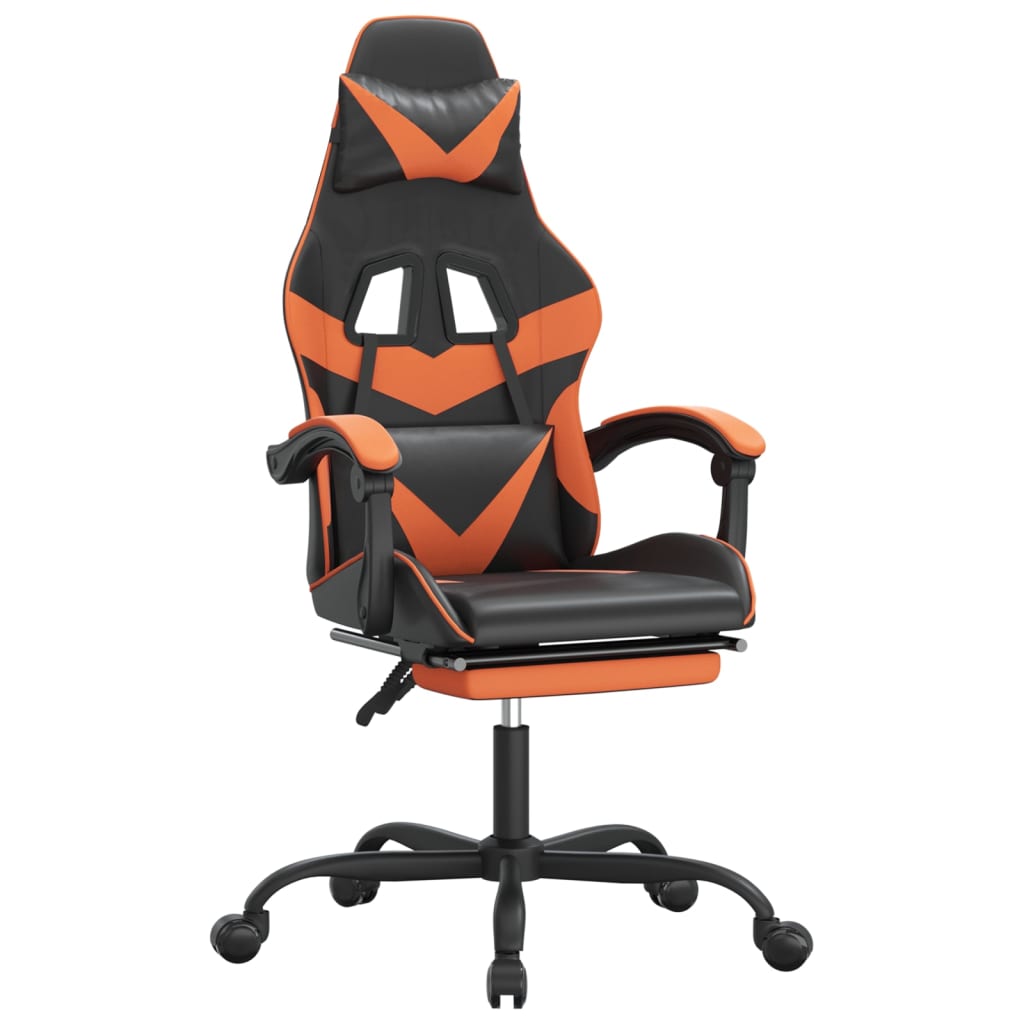 Chaise de jeu pivotante repose-pied Noir et orange Similicuir - XIOS