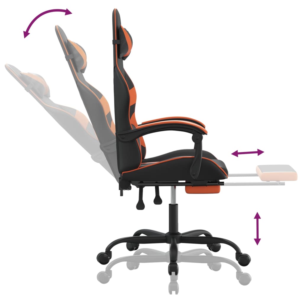Chaise de jeu pivotante repose-pied Noir et orange Similicuir - XIOS