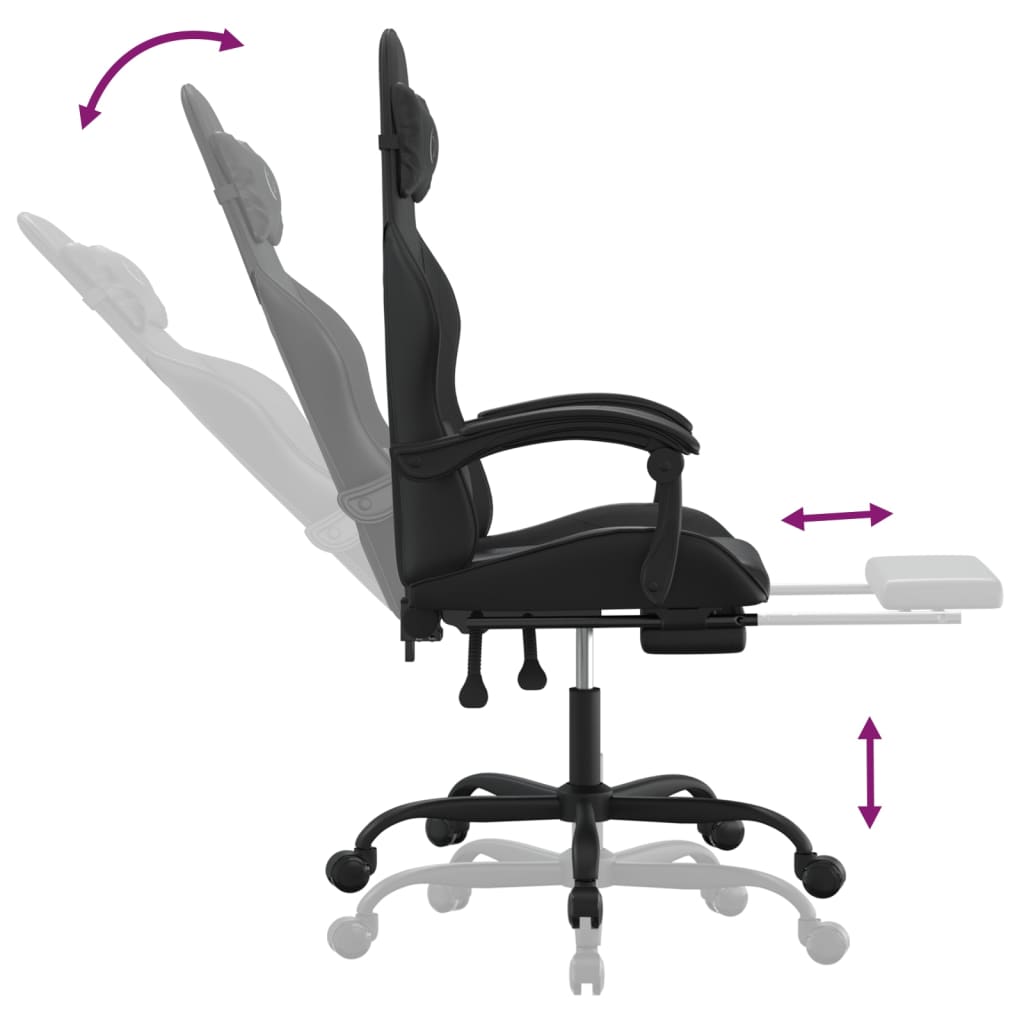 Chaise de jeu pivotante avec repose-pied Noir Similicuir - XIOS