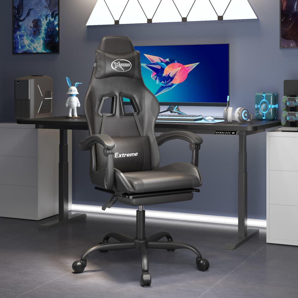 Chaise de jeu pivotante avec repose-pied Noir Similicuir - XIOS