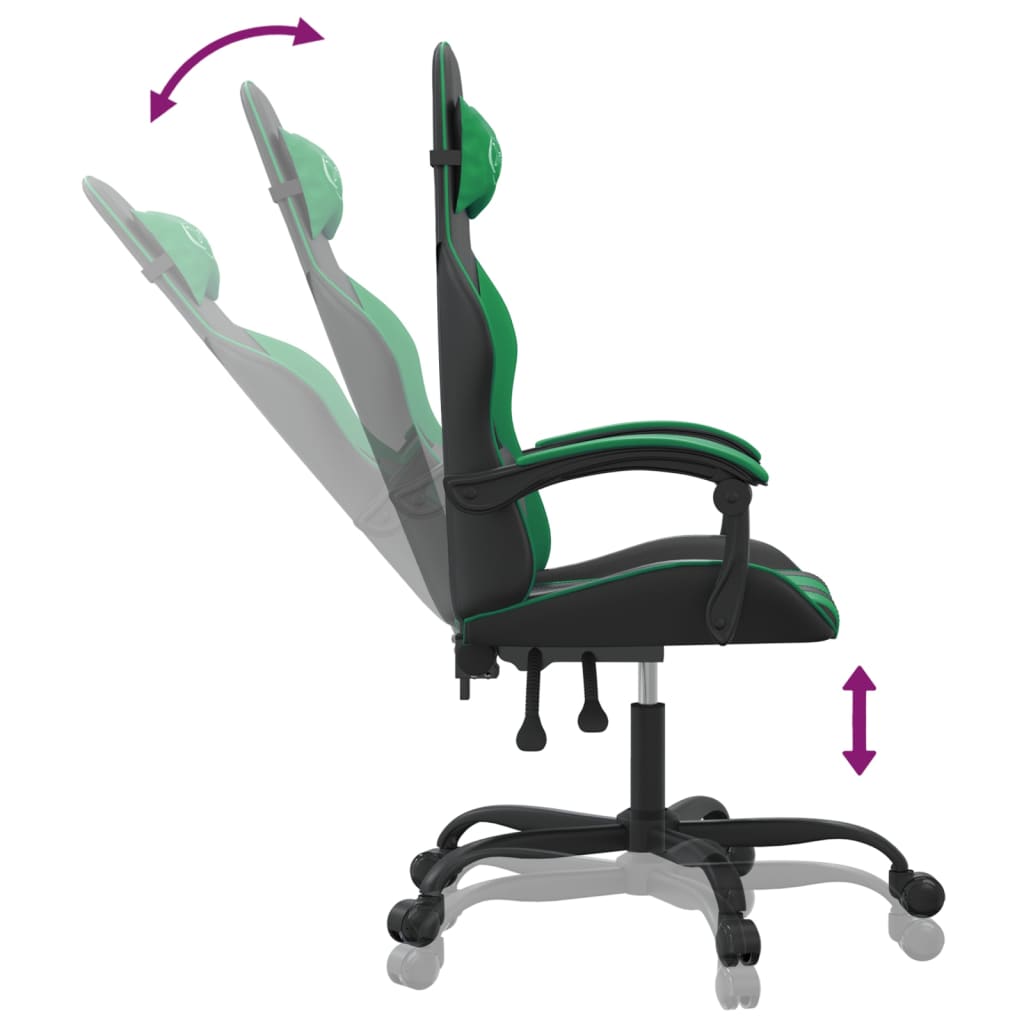 Chaise de jeu pivotante Noir et vert Similicuir - XIOS