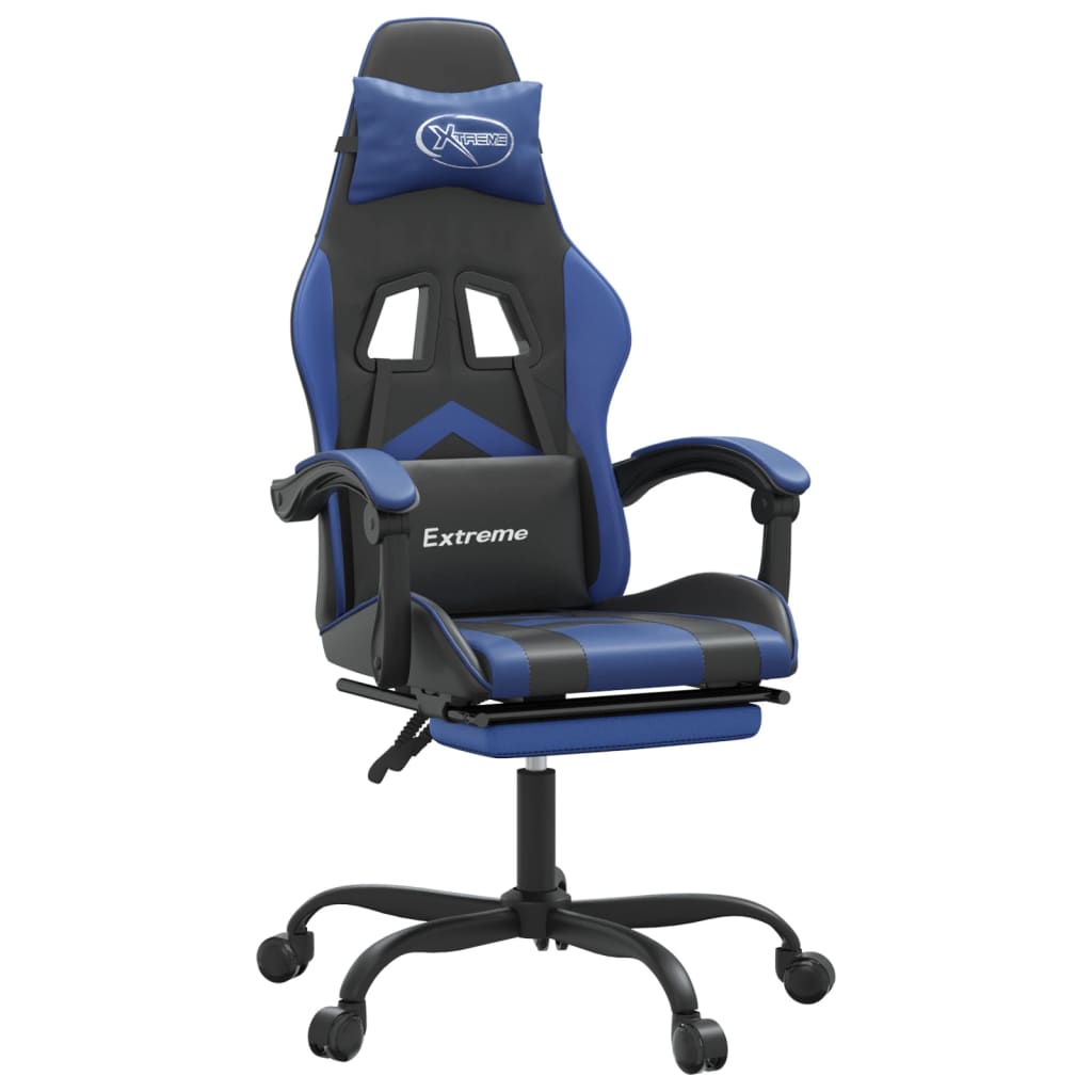 Chaise de jeu pivotante et repose-pied Noir et bleu Similicuir - XIOS
