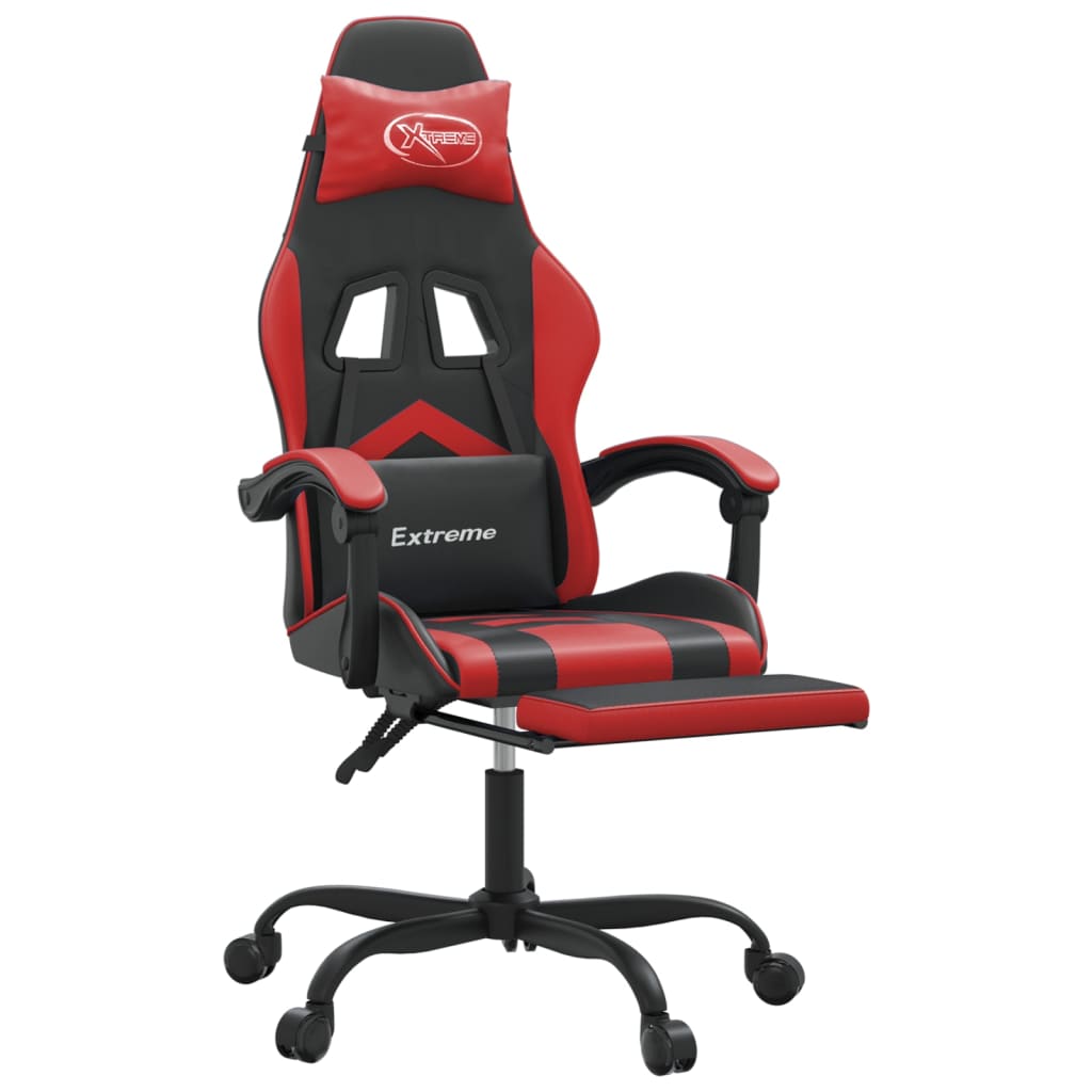 Chaise de jeu pivotante et repose-pied Noir et rouge Similicuir - XIOS