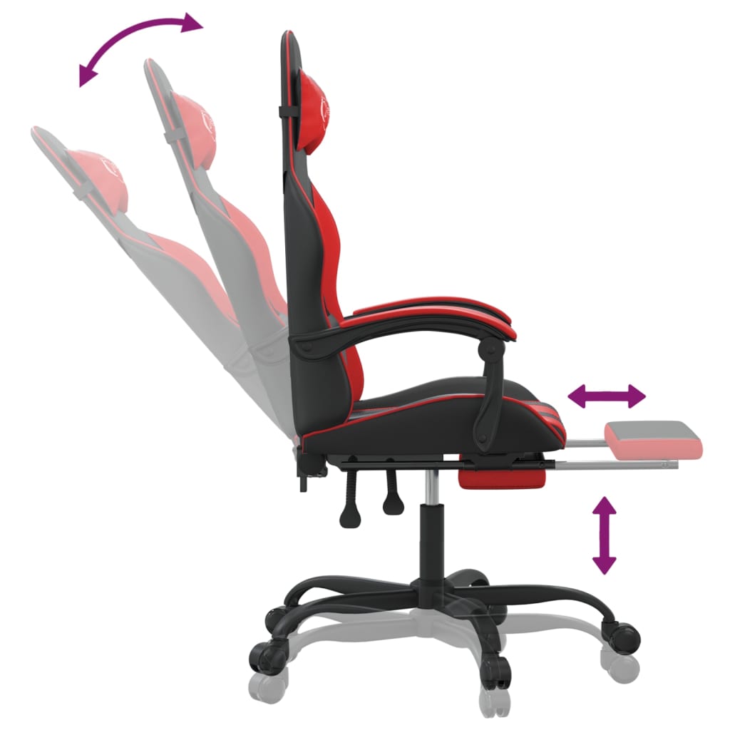Chaise de jeu pivotante et repose-pied Noir et rouge Similicuir - XIOS