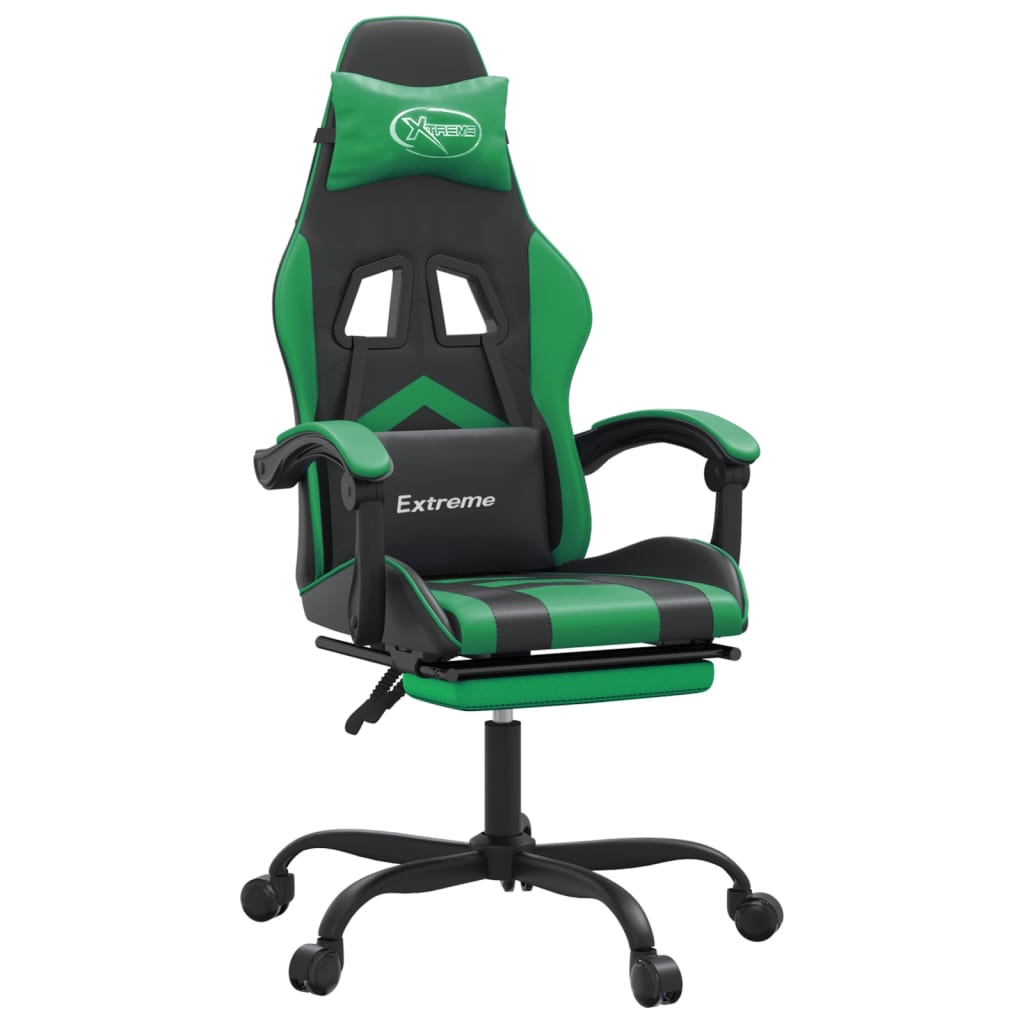 Chaise de jeu pivotante et repose-pied Noir et vert Similicuir - XIOS