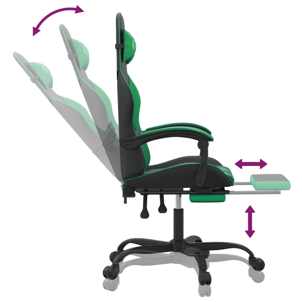 Chaise de jeu pivotante et repose-pied Noir et vert Similicuir - XIOS