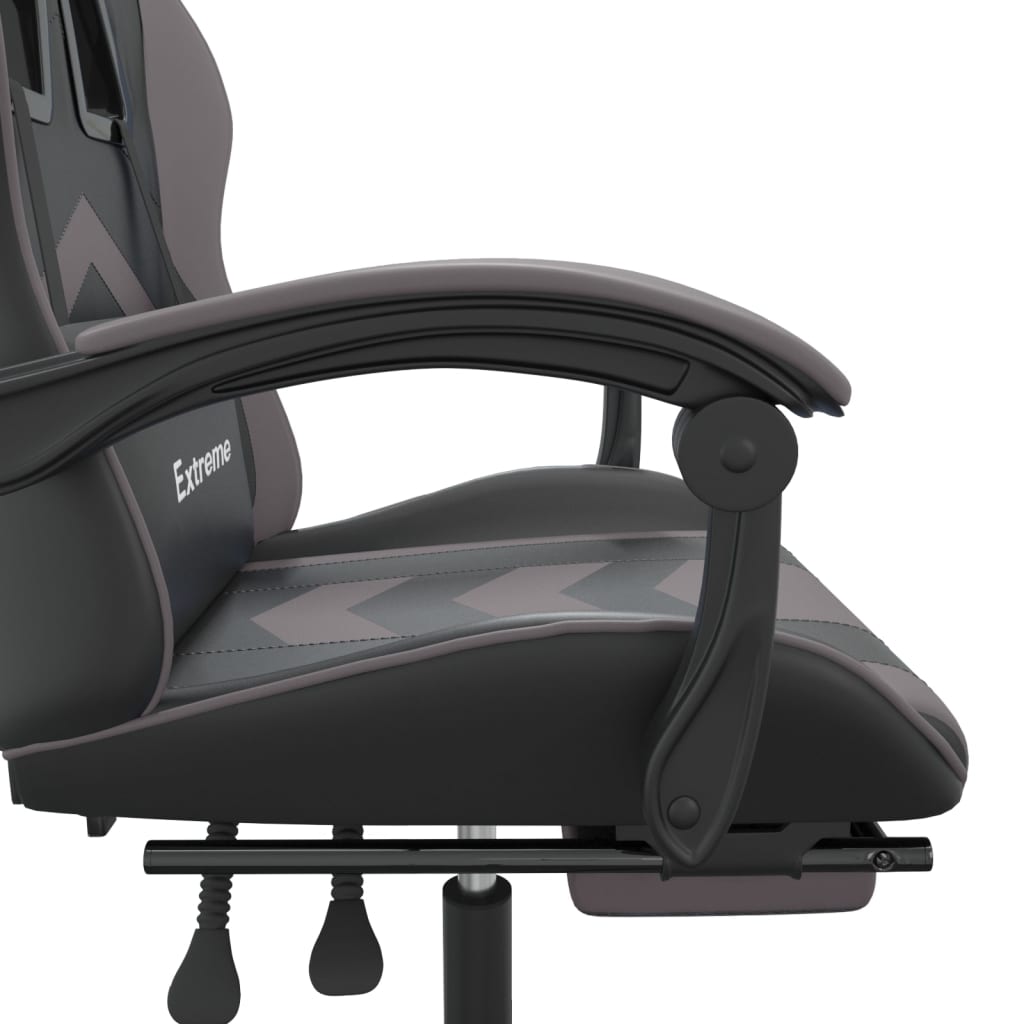 Chaise de jeu pivotante et repose-pied Noir et gris Similicuir - XIOS