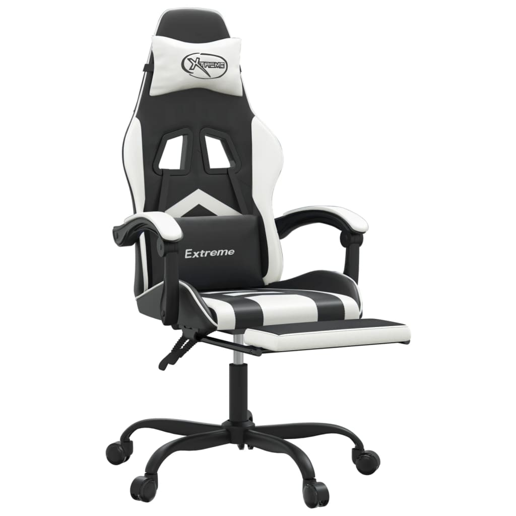 Chaise de jeu pivotante et repose-pied Noir et blanc Similicuir - XIOS