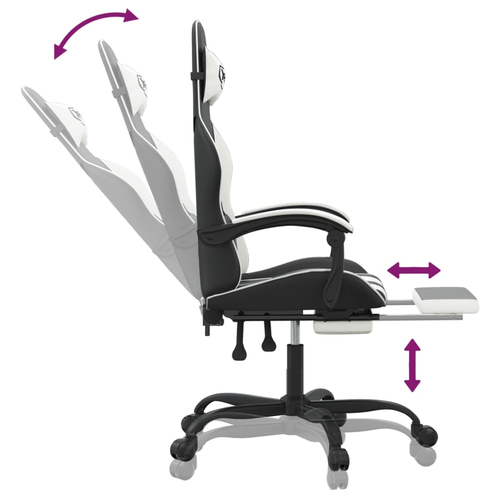 Chaise de jeu pivotante et repose-pied Noir et blanc Similicuir - XIOS