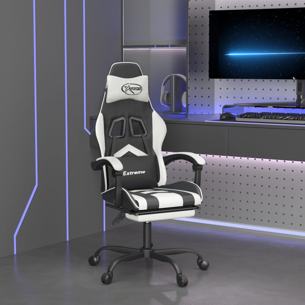 Chaise de jeu pivotante et repose-pied Noir et blanc Similicuir - XIOS