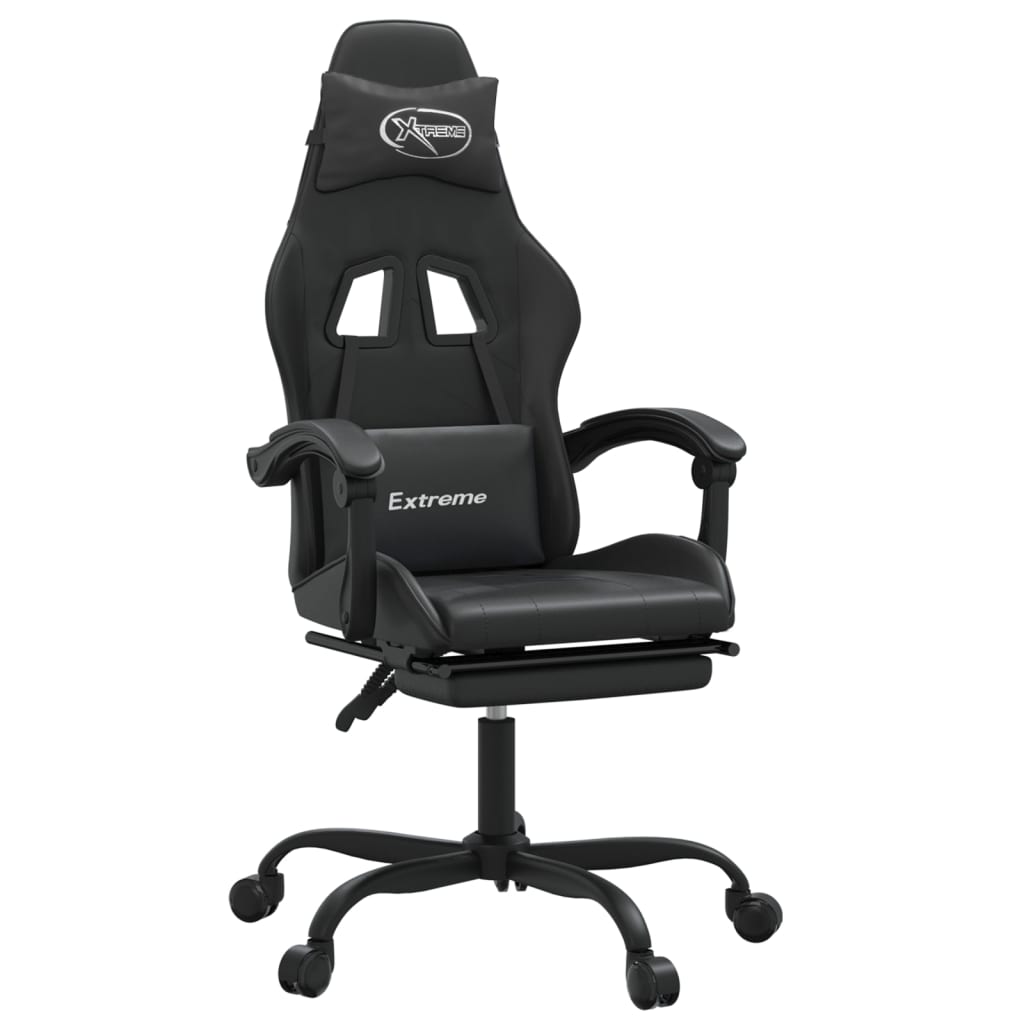 Chaise de jeu pivotante avec repose-pied Noir Similicuir - XIOS